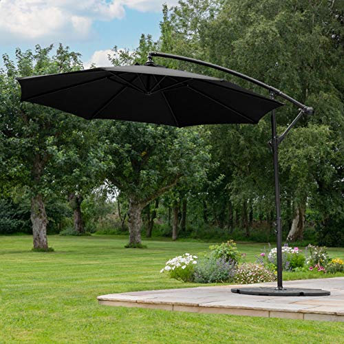 Harrier Ombrellone Decentrato 3m | Con Luci LED Opzionali – Ombrelloni Da Giardino | Scegli Tra 4 Colori | Luci A Led E Basi Opzionali | (Ombrellone Standard + 2x Pesi da 12,5kg, Nero)