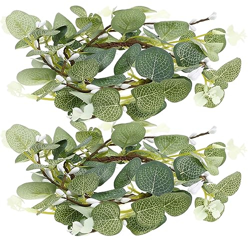 Operitacx Kranzs?ulenkerzenhalter 2Pcs Eucalyptus Kerzenringe Kränze Kleine - Kranz- Säulenkerzenhalter für Hochzeitszentrum Home Door Tabletop Dekoration Runder Grüner Kerzenkranz