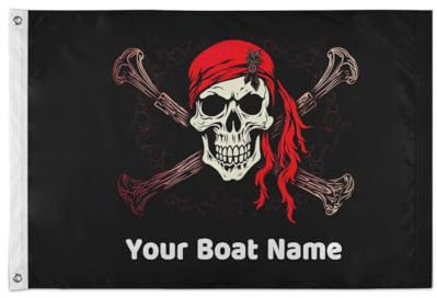 Drapeau nautique personnalisé pour bateau 6,1 x 0,9 m - Drapeau de crâne de pirate personnalisé - Cadeau personnalisé - Drapeau décoratif d'extérieur (simple face)