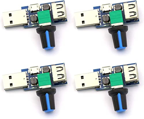 DUBEUYEW Contrôleur de Vitesse de Ventilateur USB, DC 5V Stepless Mini Régulateur de Ventilateur USB DC 4-12V à 2.5-8V 5W Bouton de Contrôle de Vitesse de Régulateur avec Interrupteur (4PCS) (Bleu)