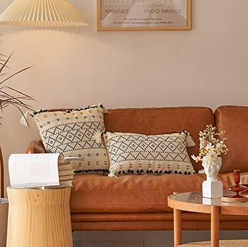 Nunubee Outdoor Kissenbezüge Kissenbezüge mit Quaste,Geometrisch Dekorativ Europa Boho Kissenbezüge Bett Terrasse Garten Couch Sofa,Schwarzes Plaid #3,30 * 50cm