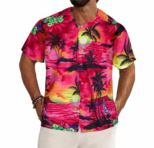 REDSTAR Chemise Hawaienne Homme - Chemise Homme Manches Courtes à imprimé de Fleurs Tropicales - Chemises hawaïennes pour Hommes pour Enterrement de Vie de garçon ou fête de la Plage.