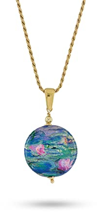 Venetiaurum - Halskette mit Anhänger mit Illustration Seerosen von Monet aus Original Muranoglas und 925er Silber - Schmuck “Made in Italy” zertifiziert