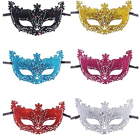 gofidin 6 Stück Maske Pailletten Glitzer Maskerade Maske Karneval Verkleidung Weihnachten Party Halloween für Frauen Mädchen