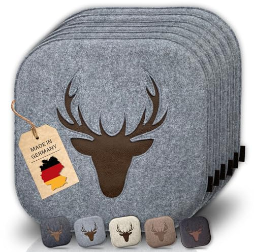 kontor28® - Sitzkissen Filz handgefertigt Made IN Germany | Sitzkissen Stuhl 37,5x37,5 cm aus rPET-Filz extra weiche und robuste Polsterung | Sitzauflage Stuhl Johann | grau 6er-Set