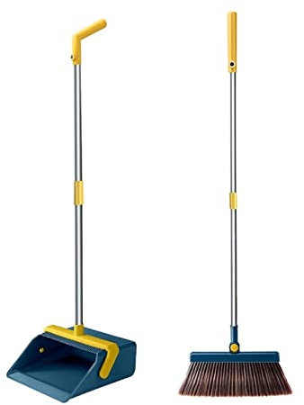 Home Windproof Floor Broom & Dustpan Set Stainless Upright Extendable Broomstick Floor Clean Brush Soft Comb Teeth (Color : 128cm)