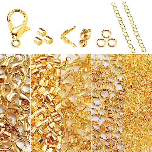 ALEXCRAFT 1000 Stück Schmuckherstellung Zubehör Gold ketten Verschluss Armband Kettenverschluss Lobster Clasp Open Jump Rings Jewelry Making Kit