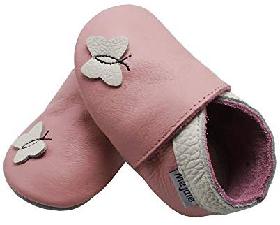 Mejale Lederschuhe Kinder Krabbelschuhe Baby Junge Mädchen Hausschuhe Weicher Leder Babyhausschuhe(6-12 Monate, Rosa,M)