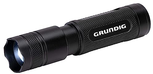 Grundig LED Taschenlampe 50 Lumen - 1W - Reichweite 65M - 3 Beleuchtungsmodi: Hoch, Niedrig, Pulsierend - Schwarz