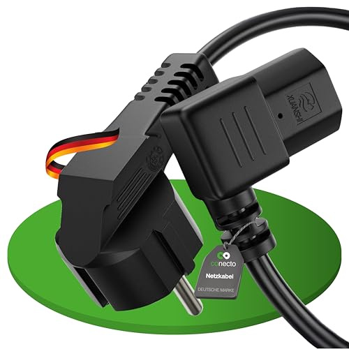 conecto Kaltgerätekabel Stromkabel 90° Winkel C13 3-polig Schutzkontakt 5m | Schwarzes 90° Netzkabel für Monitor, PC, Drucker, Beamer und Spielekonsolen mit Schutzkontakt Stecker auf IEC C13 Buchse
