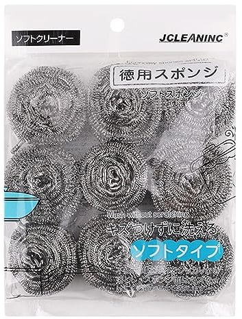 Alicer 9pcs Stahlschwamm, Topfreiniger aus Rostfreiem Edelstahl, Scheuerstark Edelstahlwolle, Metalltopfkratzer für Beschichtete Pfannen, Töpfe, Glaskeramikkochfelder(Silber)