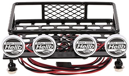 HUIOP RC Luggage with Light, Roof Rack Luggage Carrier with Light Bar for 1/10 RC Crawler Axial SCX10 D90 110 TRAX4 HSP RC Car Parts