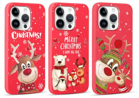Yoedge 3 Stück Weihnachten Handyhülle für Apple iPhone 14 Pro Hülle 6,1, Weihnachts Schutzhülle mit Elch Muster Aesthetic, TPU Silikon Stoßfeste Merry Christmas Case Cover für iPhone 14 Pro, Fox