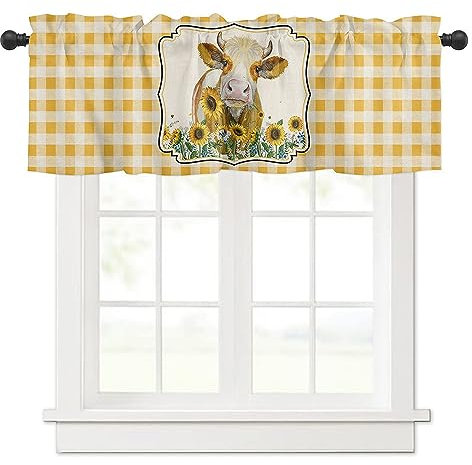 Surwin Bistrogardine Coffee Break Scheibengardine Küchengardine mit Landhausstil, Kurzgardine Wohnzimmer Landhaus Càfe Gardinen Moderne Kurz Vorhang (137x45cm,Kalb)