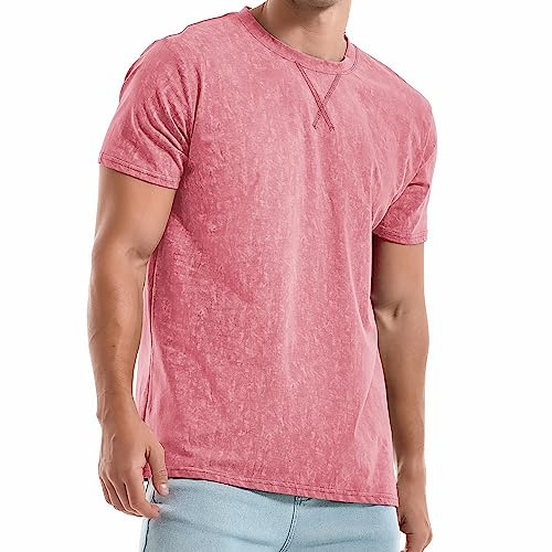 RONOMO Men's Short Sleeved T-Shirt | V-Neck | Medium Stretch | Soft and Breathable | Anti Shrink Treatment（CSX Pink XXXL）