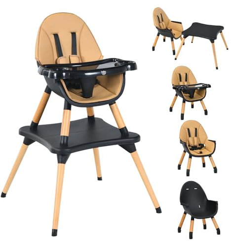 COSTWAY Trona para Bebé con Altura Ajustable, Silla Alta para Comer con Cinturón de Seguridad y Bandeja Extraíble, Trona Portátil Evolutiva Bebé (sin Tablero de Bloques, Café)