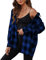 Zontroldy Chemise à carreaux en flanelle pour femme - Manches longues - Boutonnée - Chemisier à carreaux de buffle, bleu/noir, Taille M
