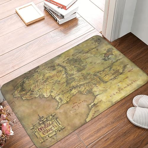 ZaKhs Mittelerde Landkarte Druck Haustürmatte saugfähig Badezimmerteppich rutschfeste Fußmatte für den Innenbereich für Eingangsbereich, Garage, Terrasse, 40 x 60 cm