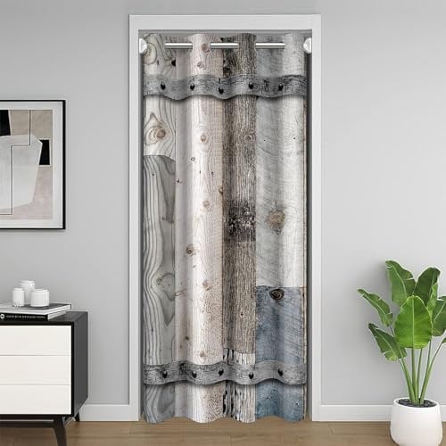 Rustikaler Türvorhang im Bauernhaus-Stil, 1 Panel, 106,7 cm B x 203,3 cm L, Aquarell-Spleißung, Holzstreifen, Türvorhang für Wohnzimmer, Schlafzimmer, Vintage-Landhaus-Dekor, Verdunkelungsvorhang für