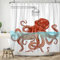 ASDCXZ Lustig Duschvorhang 180x200 cm, Modern Einfachheit Lustig Orange Oktopus Schwimmen Weiß Bad Waschbar Duschvorhänge Polyester Textil Wasserdicht Badevorhang für Badewanne mit 12 Haken