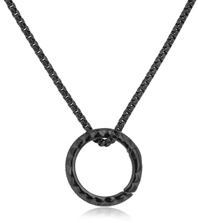 GAVU Herren schwarzem Ringanhänger Halskette mit Edelstahlkette Surferkette für Männer 55cm