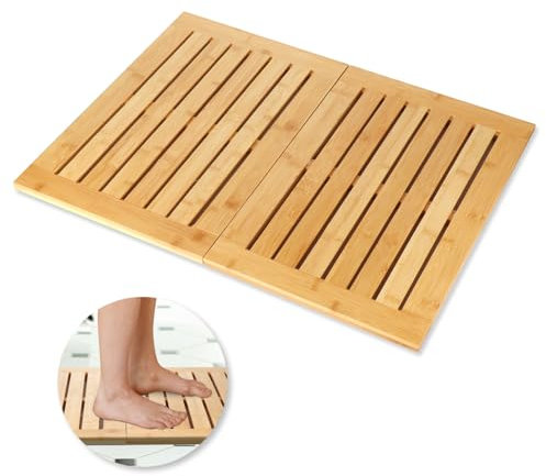 QLoztyse Bambus Badematte für Dusche - rutschfest Badezimmer große Bodenmatten Slatted faltbar wasserdicht Badewanne Matte für Spa, Sauna, innen oder außen verwenden