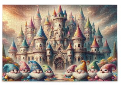 Ostern Magic Mystery Castle Niedliche Zwerge Cartoon Holz Puzzle Erwachsene, Puzzle mit Buchstaben auf Rückseite, Schönes Puzzle, Einzigartige Puzzles für Erwachsene