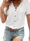 CUPSHE Women's Blouse Shirt Short Sleeve Scalloped V Neck Button Up Textured Casual Blouse Ladies Tops Summer Fashion 2025, White, XL