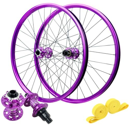ZECHAO Mountainbike 26/27,5/29 Zoll Laufradsatz,32 Löcher Steckachse Vorne 15X110mm Hinten 12X148mm 4 Lager Sechs Nagel Scheibenbremsen Fahrradräder Wheelset(Purple-XD,26inch)