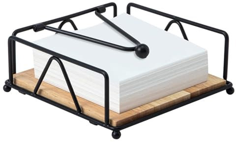 Niciksty Porte Serviette de Table Noir en Métal - Base en Bois et Bras Lesté pour Cuisine, Restaurant, Café