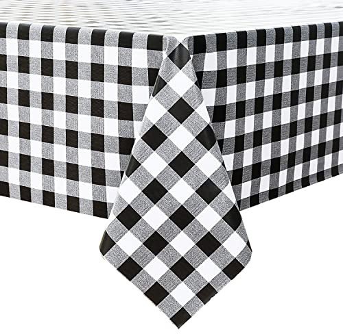 Romanstile wipe clean Table Cloth PVC black and white rectangular Gangham table cloths,waterproof tablecloth,Oilcloth,Decorations for Christmas Birthday Party Picnic Home Garden Outdoor,55x78 inch