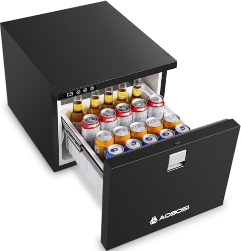 AAOBOSI 60L Schublade Kompressor Kühlbox, Kühlbox Auto 12/24V, Großem Fassungsvermögen Wohnwagen Kühlbox, bis -10℃ Camping Kühlbox für Autos, Lastwagen, SUVs, Wohnmobile, Boote, Camping und Reisen