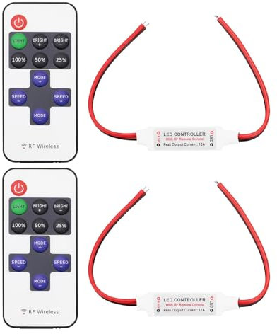 VGOL 2er-Pack LED-Streifen-Fernbedienung 11 Tasten RF-Mini-Funkfernbedienung DC5V-DC24V für 2-polige SMD 5050 3528 2835 5630 LED-Einzelfarbstreifen