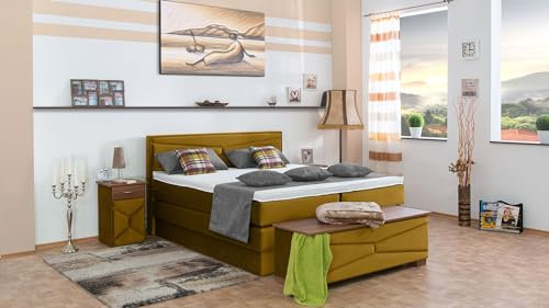 Boxspringbett Dion 240x220, VS-Olive, 7-Zohnen Taschenfederkernmatratze, Ergoflex - Inklusive Aufbau - Deutscher Hersteller