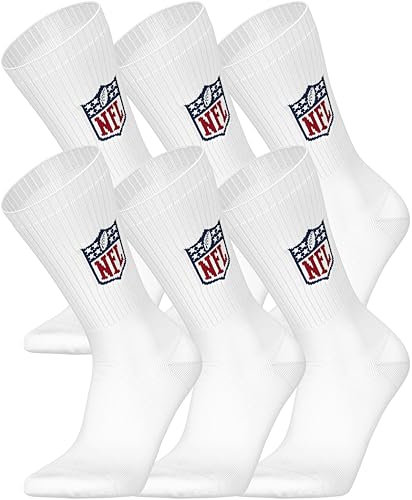 NFL Unisex Shield 6pk Crew Sport Socks, Weiß, 43-46 EU