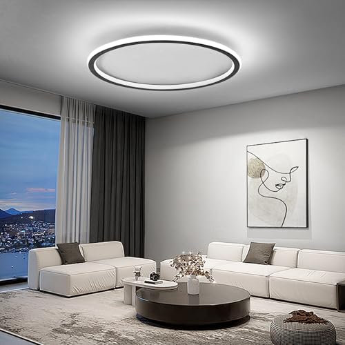 Mikeru LED Deckenleuchte ⌀60cm Rund- Moderne 6000K Kaltweiße Licht Deckenlampe - Schwarz Acryl Wohnzimmer Deckenlampe für Schlafzimmer, Küche, Esszimmer - Energieeffiziente LED Beleuchtung