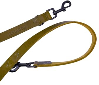 ALMADOG Verstellbare Hundeleine Joker - Umhaengeleine aus nachhaltigem Leder - Made in Germany - Olivgruen (15mm x 230cm)