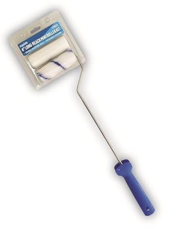Small Long Handled Paint Roller Set 4 inch - 2 Roller Refills Foam and Fabric Heads - Long Reach Decorating Paint Roller - Suitable for Walls Ceilings Radiator and skirting Boards.
