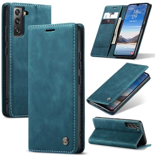 Azororo Funda para Samsung Galaxy S21 5G PU Cuero Premium, Tapa Libro Estuche Flip Case, Tarjetas/Billetera, Soporte Plegable y Cierre Magnético Carcasa para Samsung Galaxy S21 -Azul Verde
