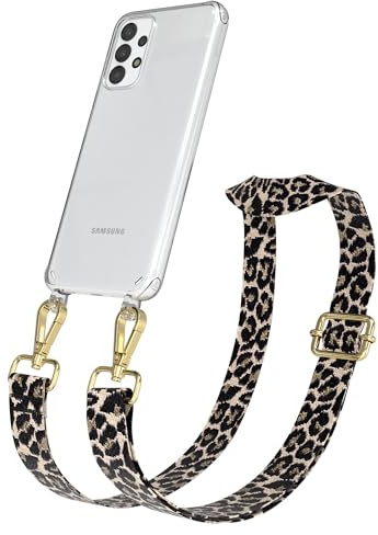 EAZY CASE Handykette - Verstellbares Taschenband kompatibel mit Galaxy A13 4G, Schulterriemen, Handykordel mit Silikon Hülle, Umhängetasche, Leo - Schwarz Beige Gold