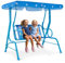 COSTWAY Kinder Hollywoodschaukel, 2-Sitzer Kinderschaukel mit verstellbarem Sonnendach & Metallgestell, Gartenschaukel mit Sicherheitsgurten, Schaukelbank Gartenbank für Kinder (Blau)