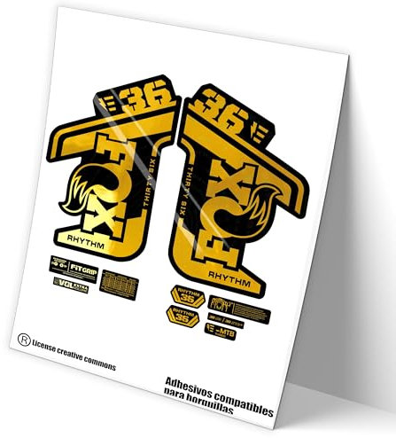 REF:VP460 Autocollants compatibles avec fourche FOX 36 RHYTHM EBIKE 2021-22 MTB, autocollants, autocollants, vinyles pour vélos de montagne (CHROME-GOLD)