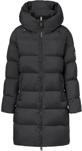 ECOALF Langer wattierter Wintermantel mit Kapuze, schwarz, Parka, Schwarz , 42
