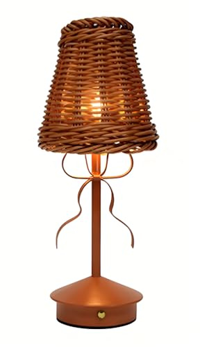 AoLa LED Tischleuchte Kabellose Boho Rattan Tischlampe Akku 1200mAh Touch Lampe Ohne Strom USB Aufladbar Dimmbar Nachttischlampe Modern Dekorative Atmosphäre Tragbar Nachtlicht für Schlafzimmer,Braun