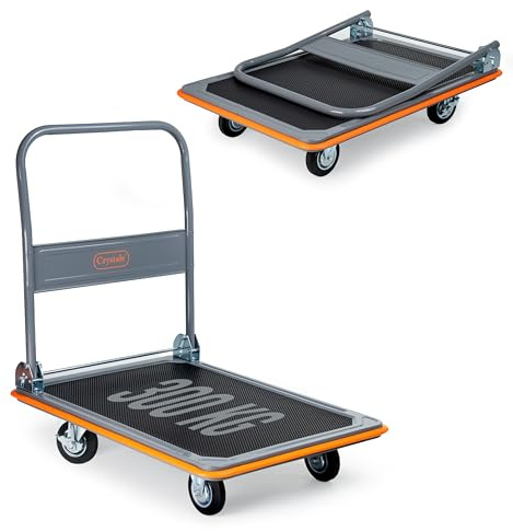 Crystals Heavy Duty Folding Platform Trolley – Strong 150kg/300kgLoad Capacity Hand Truck with Smooth Rolling Wheels, Foldable Handle & Non-Slip Platform for Easy Transport (Capacity 300KG)