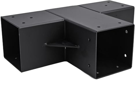 Desiumite Pergola-Halterungs-Kit aus Karbonstahl, schwarz beschichtet, 3-Wege-rechtwinklige Ecke mit Basis für nominale 4 x 4 Holzpfosten, vorgebohrte Löcher für Pavillon, Schuppen, Balkon (2 Stück)
