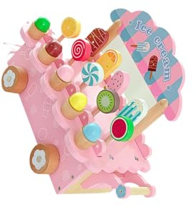 rongweiwang Spielküchen Set mit Eiscreme Theke aus Holz – Lernspielzeug für Kinder – Geschenkidee zum Geburtstag