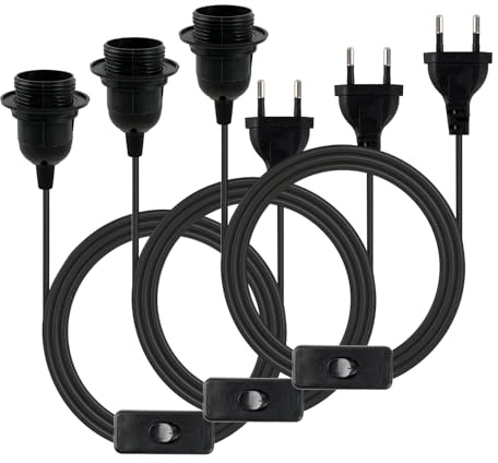 3 PCS E27 Lampenfassung mit Schalter mit Stecker, 1.8m, lLampenfassung mit Kabel und Sc halter, E27 Lampenfassung mit Kabel, Fassung E 27 mit Schalter und Stecker, für Küche, Wohnzimmer, Kinderzimmer
