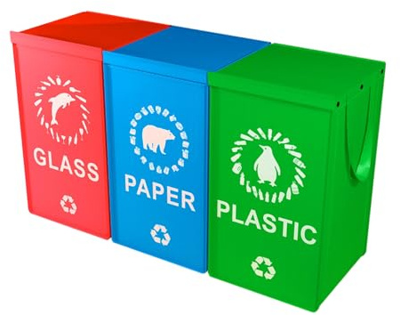 Lunaobrik Sacs poubelle réutilisables pour le recyclage | Organisateur de tri tissé robuste – Lot de 3 sacs de recyclage imperméables réutilisables avec poignée – Pour cuisine, bureau, jardin