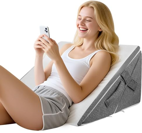 Aofesel Almohada de Cuña, 3pcs Almohada Triangular Ajustable, Almohada Reflujo Ergonómico con Soporte Trasero, Cojín Inclinado Plegable para Apnea del Sueño, Reflujo ácido, Elevación de Las Piernas